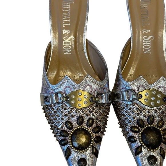 Whittall & Shon Embellished Pointed Toe Slip On Heels Silver Size 7 NWT - Picture 5 of 12